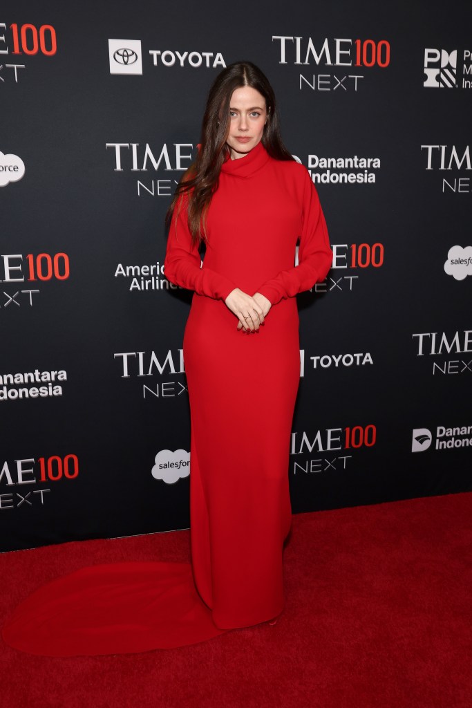 Molly Gordon in a red turtleneck dress at the Time100 Next Gala.