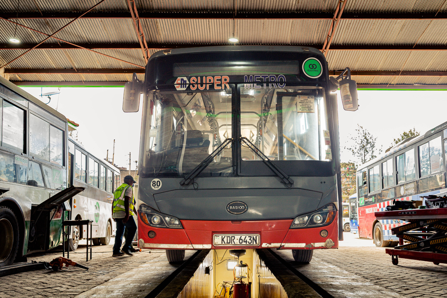 A wide angle picture of a bus