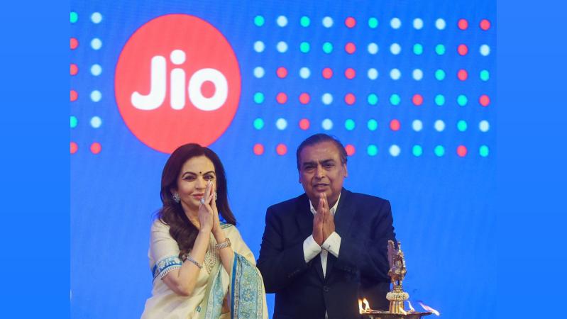 Nita and Mukesh Ambani at the NSE.
