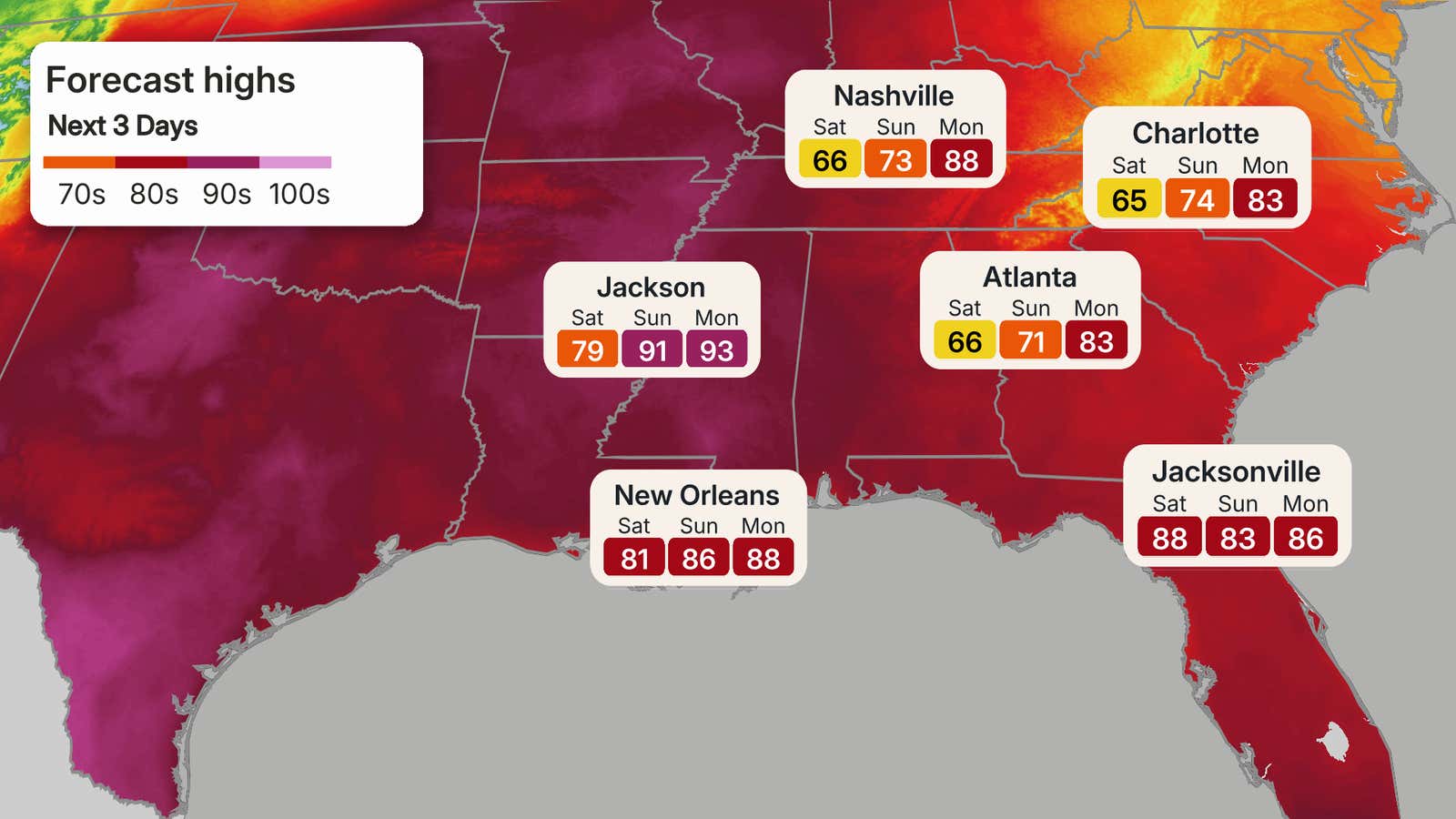 Three day highs southeast