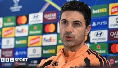 Mikel Arteta speaking to reporters at a news conference