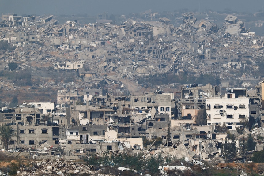 A view of damaged buildings in the northern Gaza Strip.