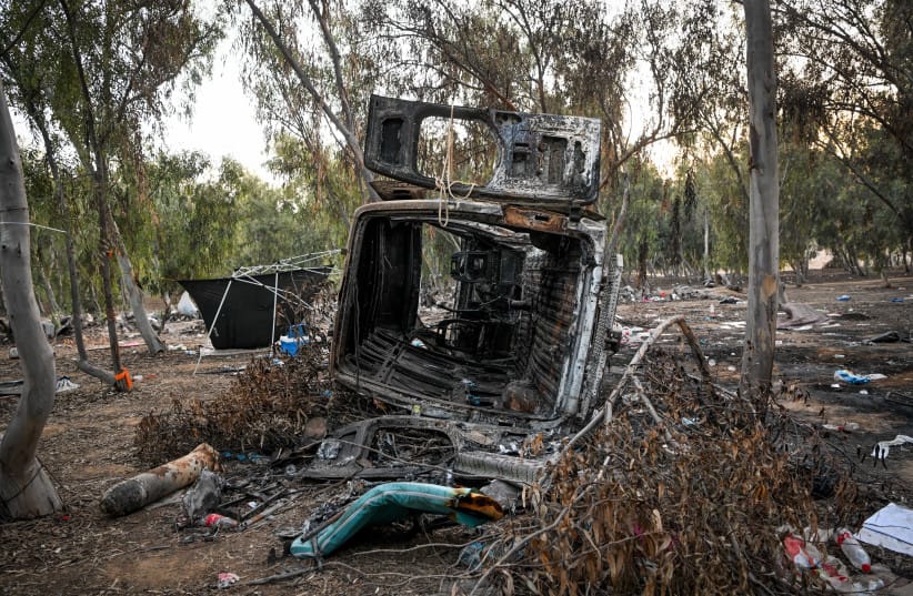 The aftermath of Hamas's Nova music festival massacre in Re'im, southern Israel, on October 7, 2023. Picture taken November 2, 2023