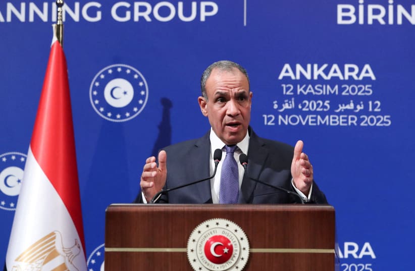 Egyptian Foreign Minister Badr Abdelatty speaks during a press conference in Ankara, Turkey, November 12, 2025.