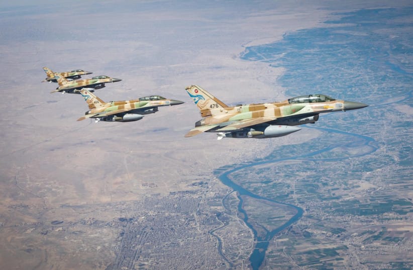 Allied air power in formation: Israel Air Force F-16 fighter jets fly in formation during a mission against Iran, as the US and Israel conduct unprecedented, fully integrated multi-domain operations against Iranian military targets.