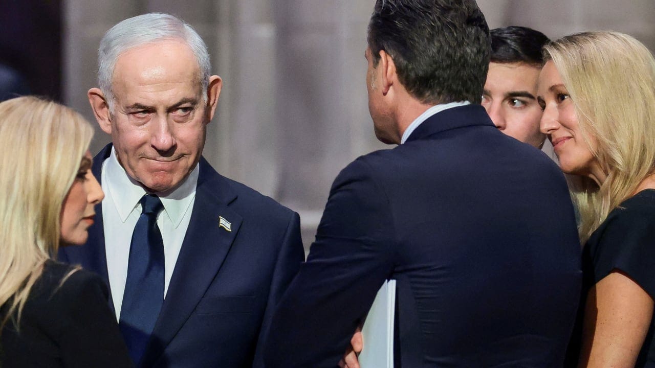 Israeli Prime Minister Benjamin Netanyahu, US Defense Secretary Pete Hegseth and other officials on the day of the funeral service for late US Senator Lindsey Graham (R-SC) at Washington National Cathedral in Washington, DC,July 28, 2026. 