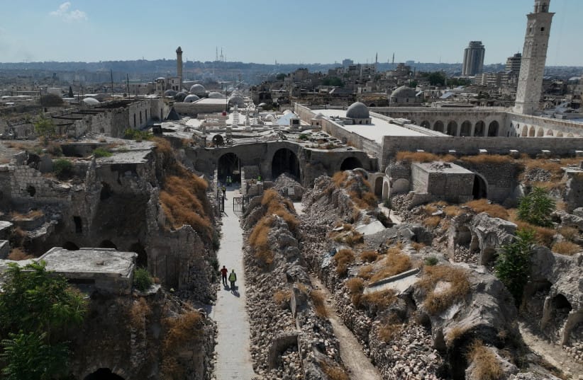 A drone view shows the old city of Aleppo and restoration work being done in the old markets of Aleppo, Syria, August 19, 2026.