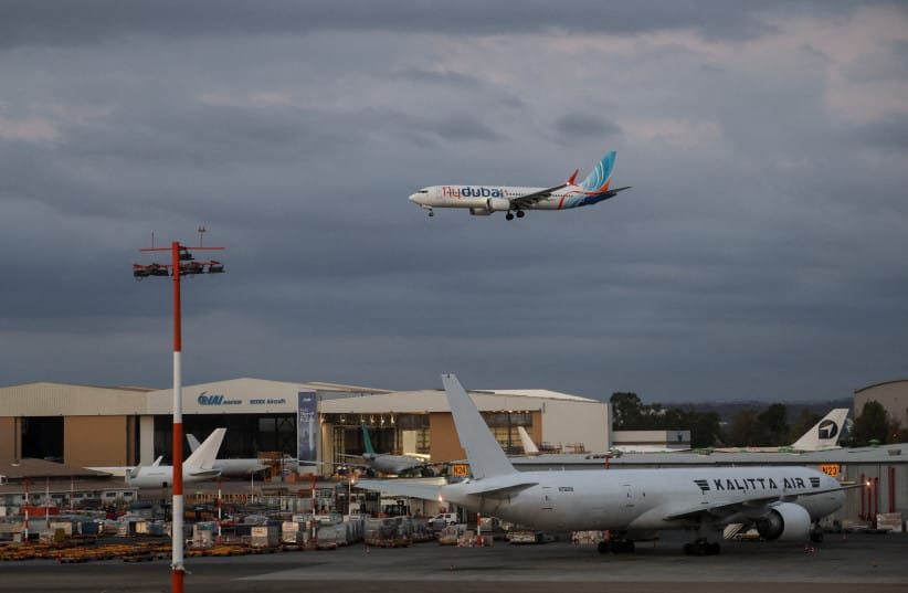 A plane, carrying passengers who were on the FlyDubai aircraft bound for Israel from the United Arab Emirates, which was diverted to Saudi Arabia following an emergency signal, arrives at Ben-Gurion Airport, near Tel Aviv, Israel, September 30, 2026
