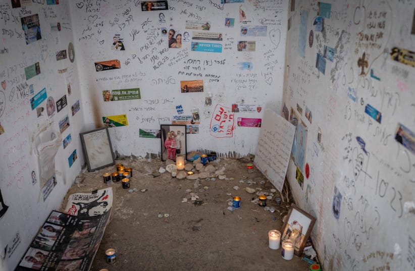 A view of a roadside bomb shelter where dozens of festivalgoers were murdered during the October 7 massacre, near the Israeli border with the Gaza Strip, October 7, 2026.