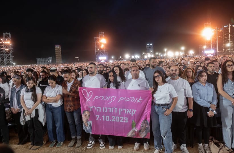 October 7th memorial ceremony takes place in Hayarkon Park in Tel Aviv, where families affected by the massacre come together.