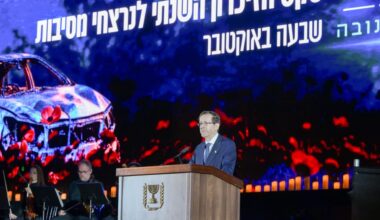President Isaac Herzog attends an October 7 memorial at the site of the Nova Music Festival three years later. (credit: Ma'ayan Toaf