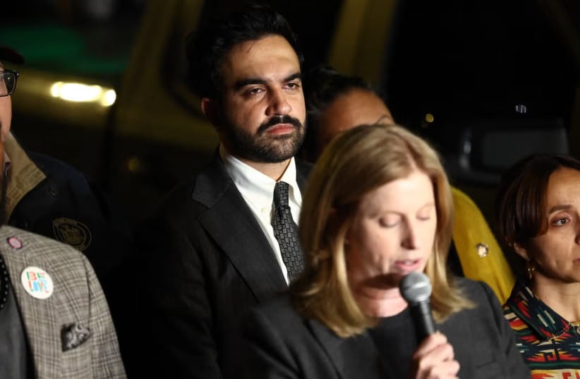 New York City Mayor Zohran Mamdani looks on as NYPD Commissioner Jessica Tisch speaks to the press to give an update about the ICE shooting in the Bronx borough of New York, Oct. 8, 2026.