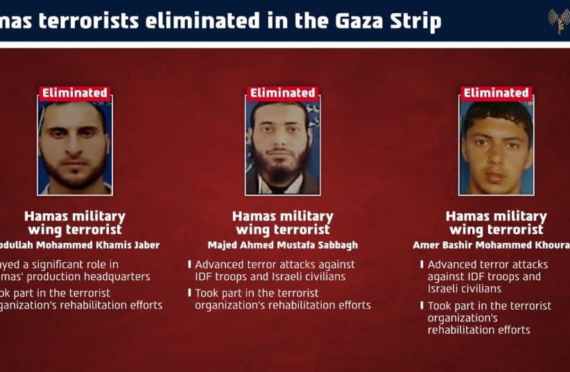 IDF infographic shows three Hamas operatives killed in Saturday's strikes.