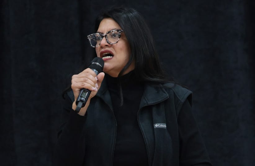 Rep. Rashida Tlaib (D-MI) speaks to supporters of Senate Candidate Abdul El-Sayed during a rally and canvass launch at Henry Ford College on October 16, 2026 in Rochester, Michigan.