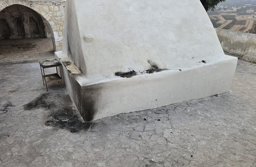 The tomb believed to belong to Eleazar the Priest in the West Bank after a reported act of arson against it, October 22, 2026.