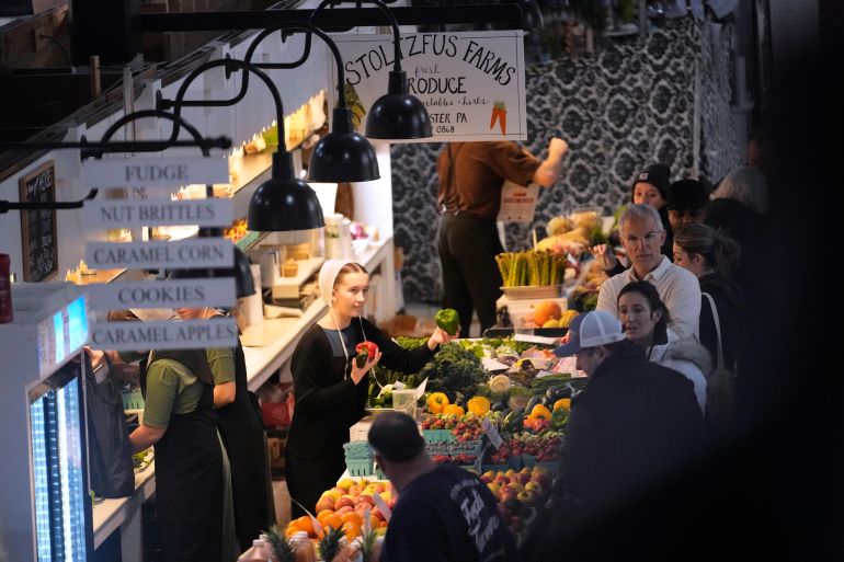 Produce is sold at the Lancaster Central Market, March 7, 2026, in Lancaster County, Pa. (AP Photo/Robert F. Bukaty)