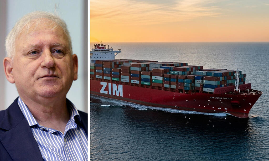 Yair Seroussi alongside a Zim ship. (Photo: Shutterstock, עמית שעל) יאיר סרוסי לצד אונייה אוניית צים שיקגו