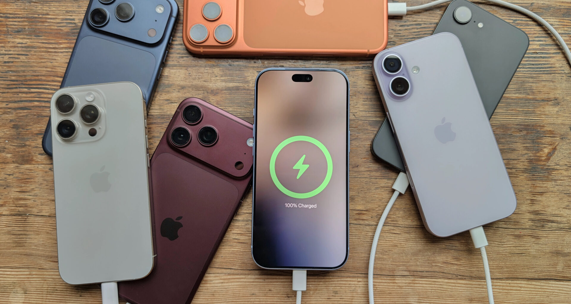 A handful of iPhones charging