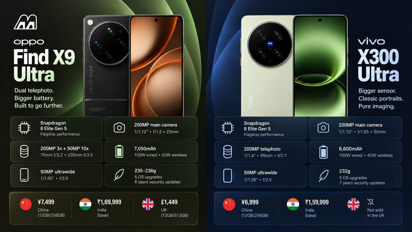 OPPO Find X9 Ultra vs Vivo X300 Ultra camera and price comparison