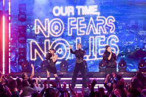 Rei Ami, Ejae and Audrey Nuna of KPop Demon Hunters, the singing voices of HUNTR/X, perform onstage at 'Dick Clark's New Year's Rockin' Eve with Ryan Seacrest' 2026 on Dec. 31, 2025.