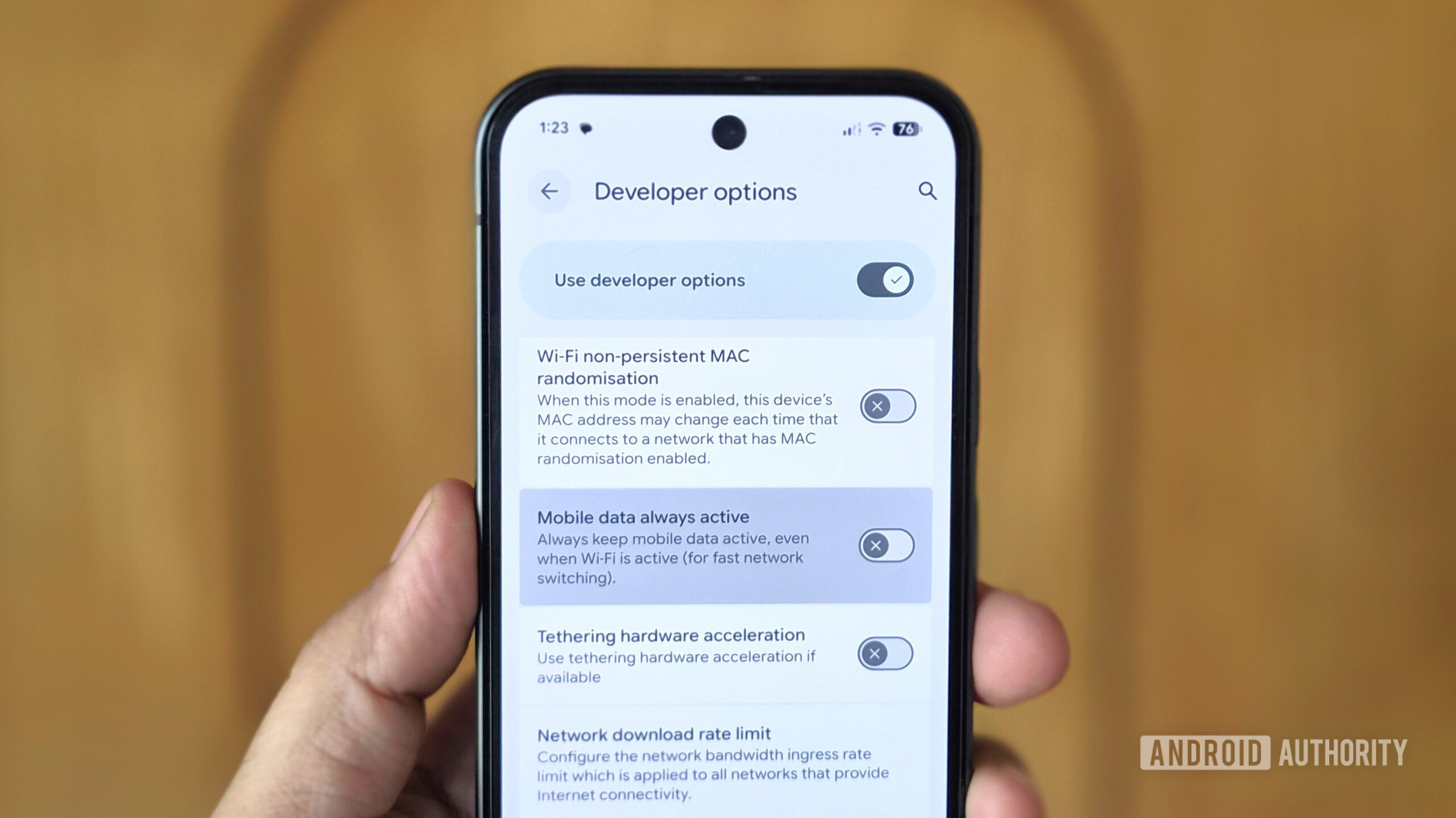 Pixel phone showing mobile data always active feature