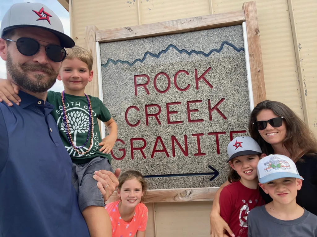 A family poses for a selfie