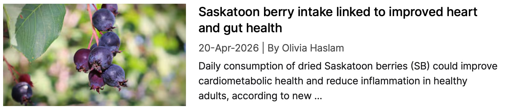 Saskatoon berry and heart and gut health NI coverage