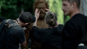 Alexander Skarsgard as the Wicker Husband getting makeup applied behind the scenes of 'Wicker'