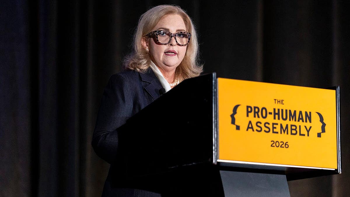 Amy Kremer speaks at a podium during the Pro-Human Assembly in Washington, D.C.