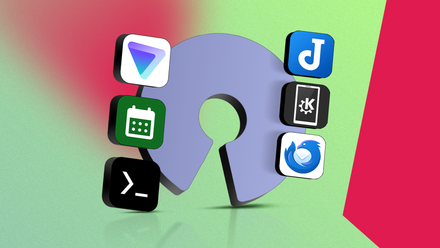 An open-source symbol with app icons floating around it on a green background.