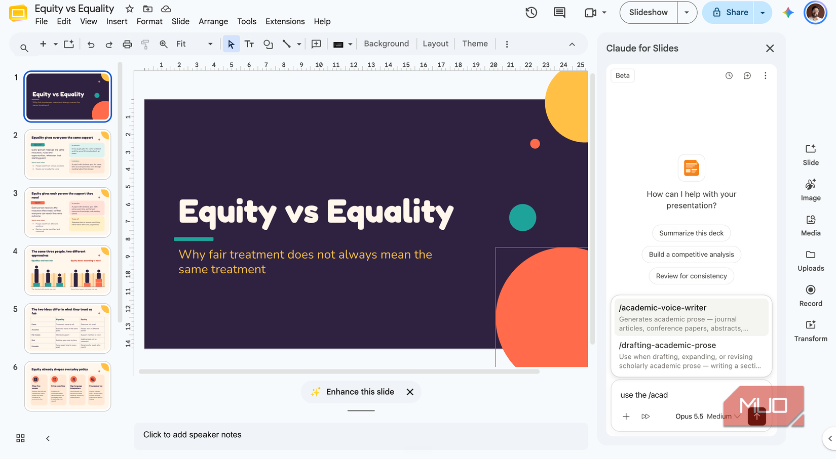 invoking a predefined Claude skill on Google Slides