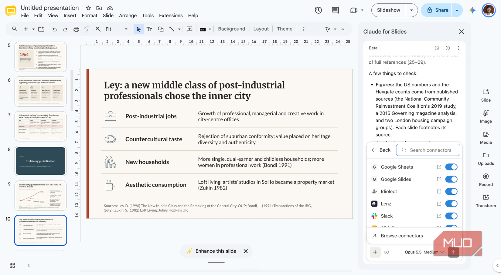 Claude for workspace sidebar showing connectors