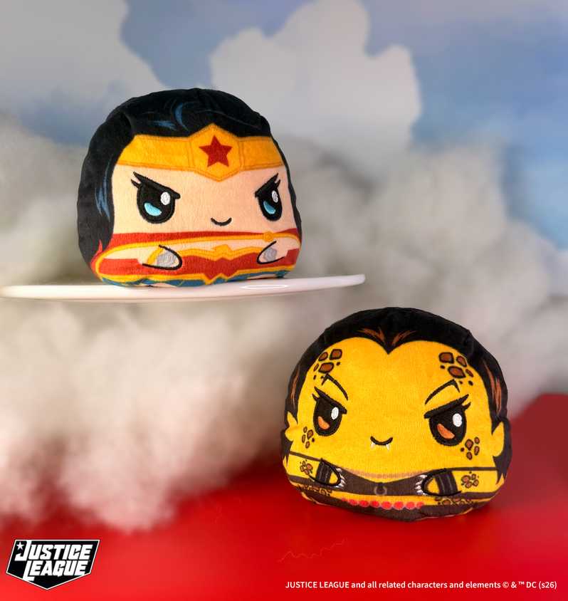 TeeTurtle's Justice League Reversible Plush collection includesBatman/Joker, Clark Kent/Superman, Supergirl/Krypto, and Wonder Woman/Cheetah.