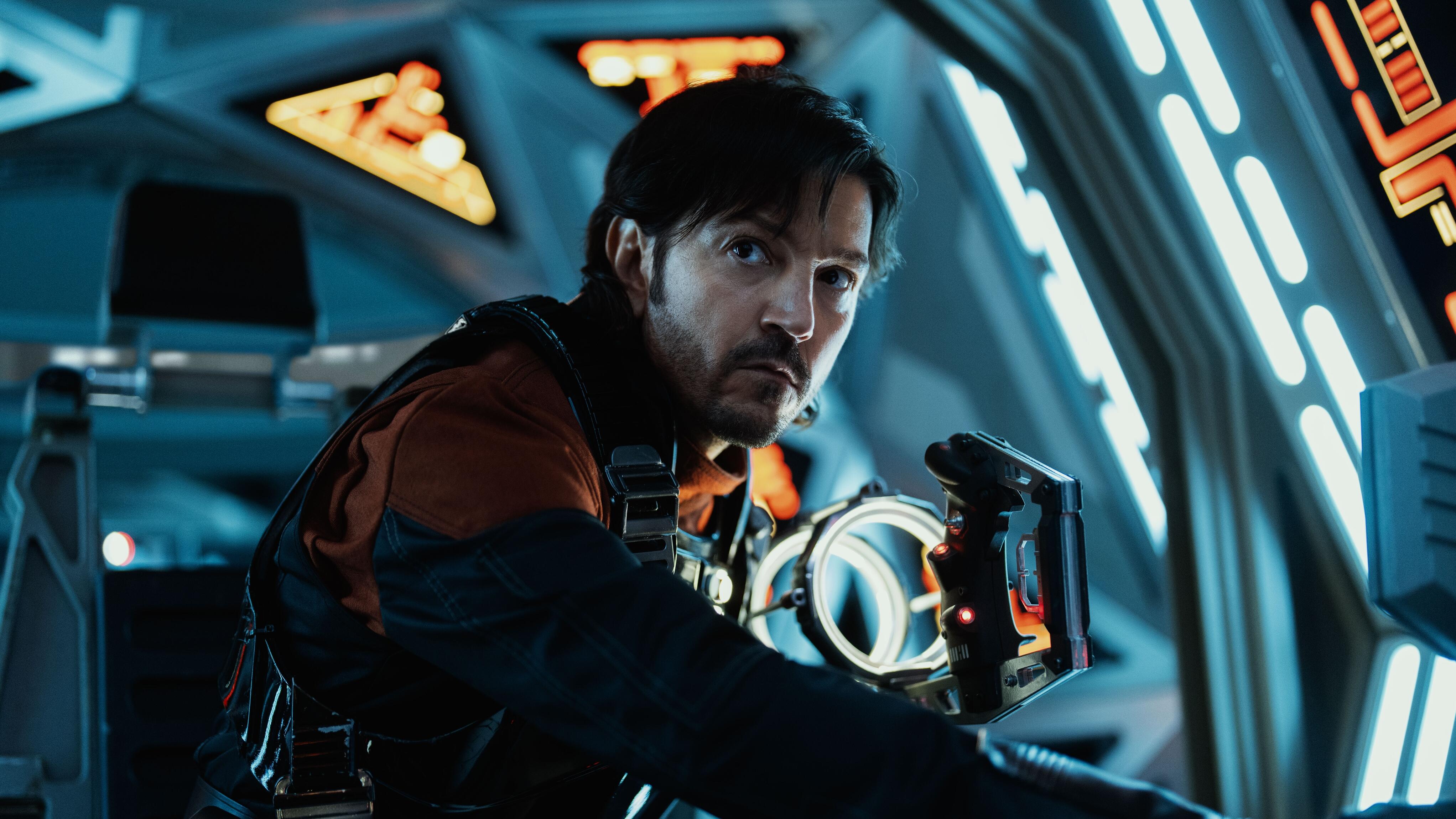 diego luna as cassian andor inside a spacecraft