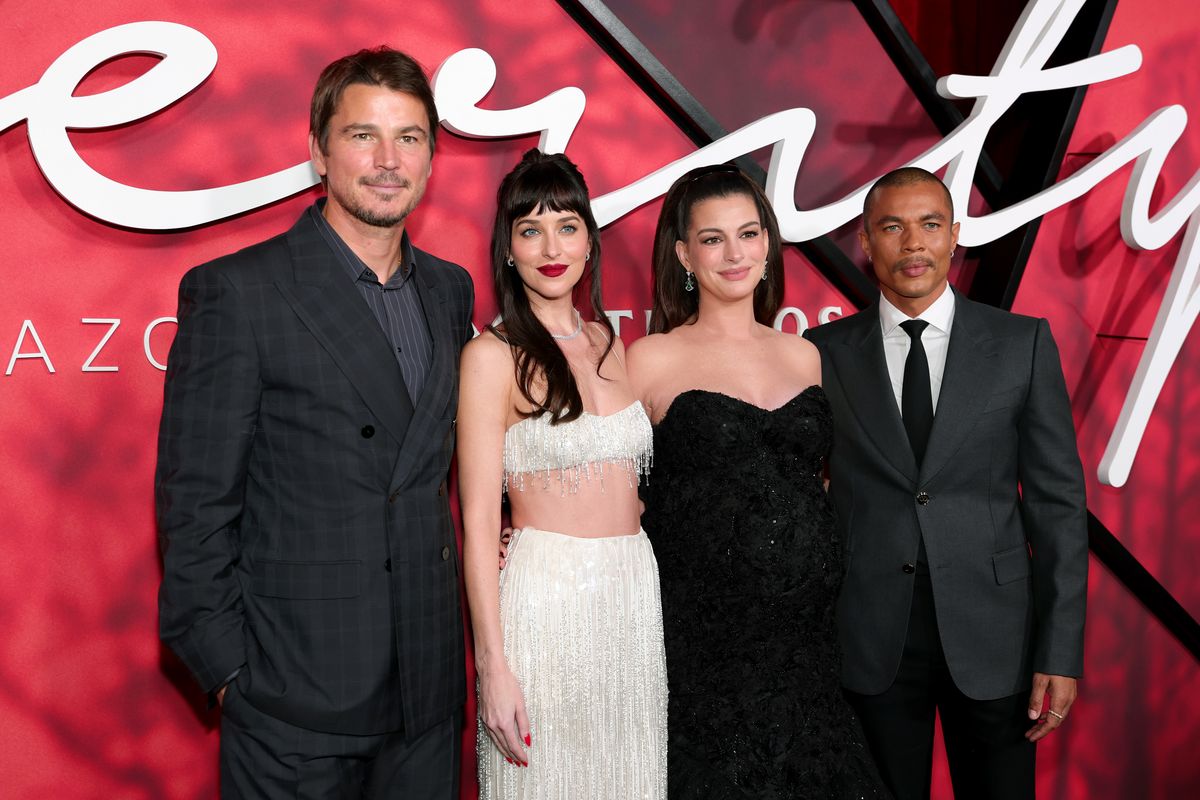 NEW YORK, NEW YORK - SEPTEMBER 29: (L-R) Josh Hartnett, Dakota Johnson, Anne Hathaway and Ismael Cruz Cordova attend Amazon MGM Studios' "Verity" New York Premiere at AMC Lincoln Square 13 on September 29, 2026 in New York City. (Photo by Dimitrios Kambouris/Getty Images)