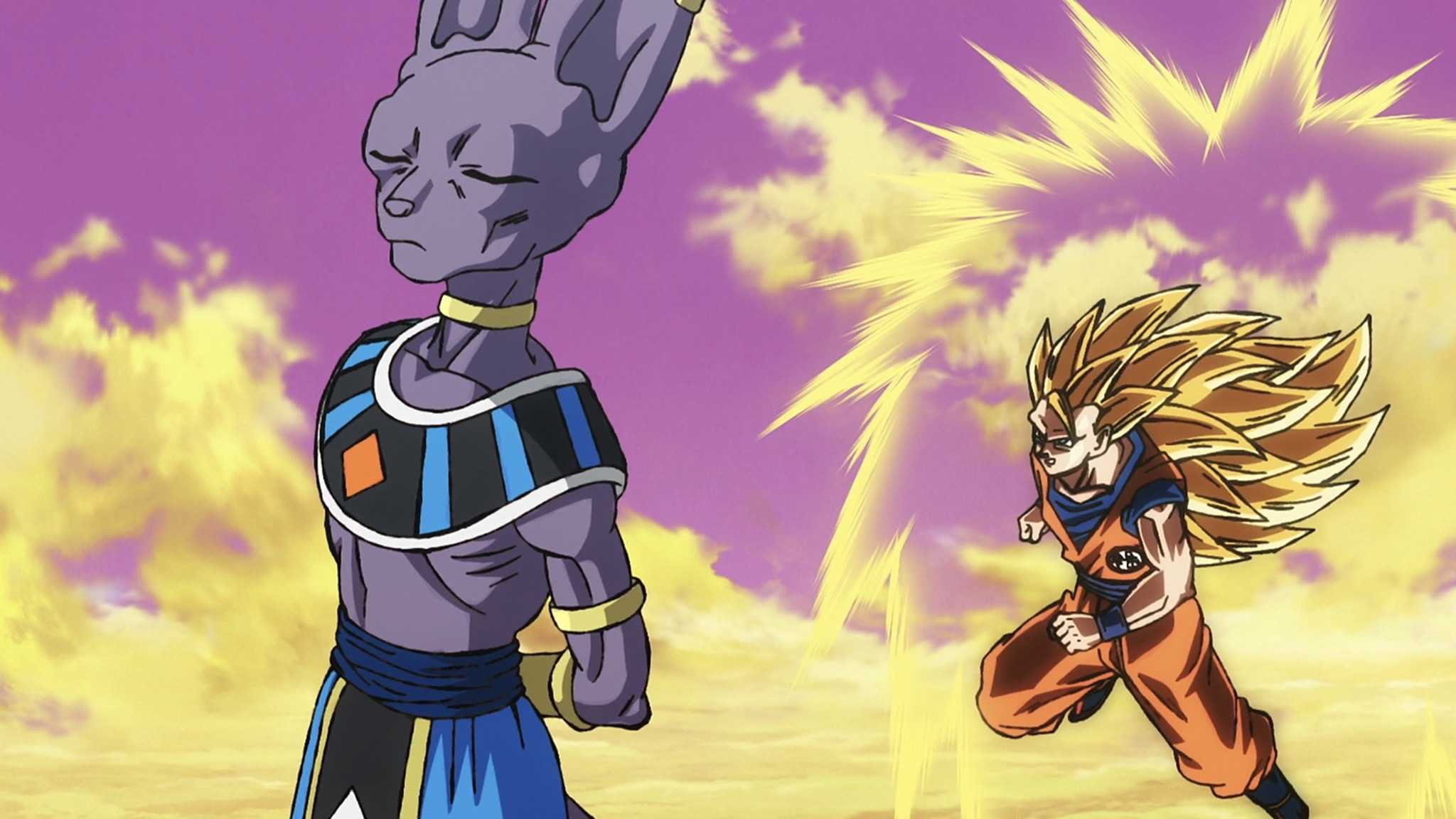 Beerus dodges Super Saiyan 3 Goku in Dragon Ball Super: Beerus Episode 2.