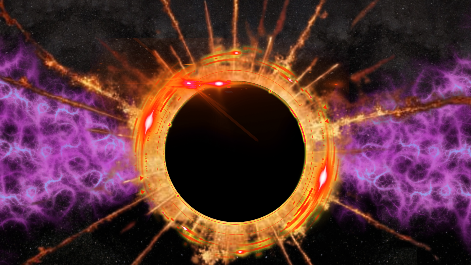 An illustration of a supermassive black hole against a background of dark matter