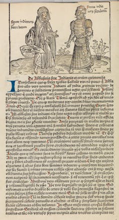 A sketch with two figures in conversation and text in Latin beneath them.