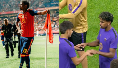 Lamine Yamal plays hilarious hand-slapping game with Barcelona teammate before Champions League match