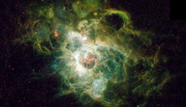 Hubble Space Telescope image of a vast nebula called NGC 604, which is rich in helium. Credit: Hui Yang (University of Illinois) and NASA/ESA