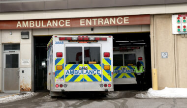 An ambulance arrives at the Foothills Hospital in Calgary