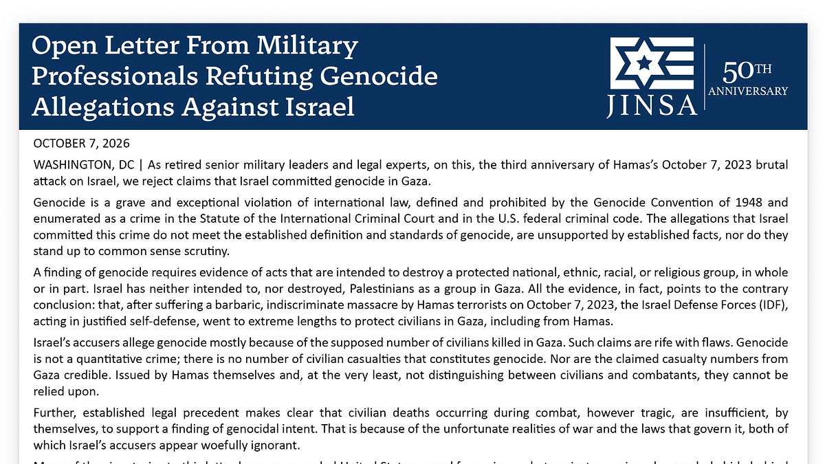 Over 75 Generals and I Sign an Open Letter Rejecting Genocide Allegation Against Israel