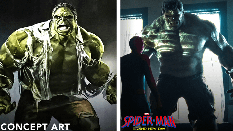 An emerging Hulk concept compared to the final version.
