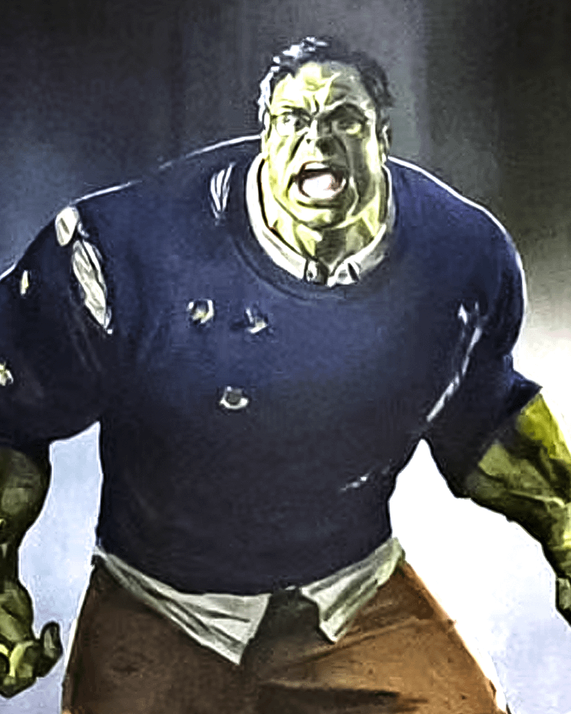 Smart Hulk ripping through his clothes.