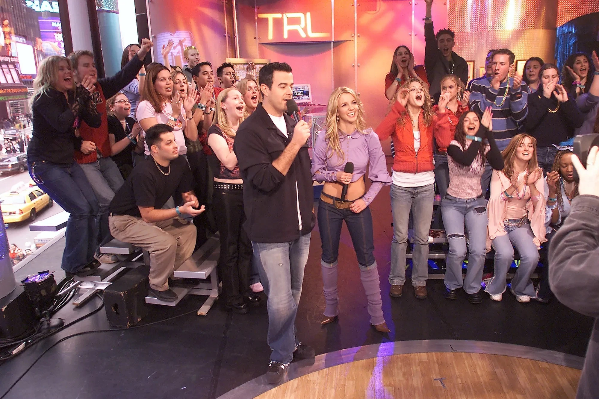 Carson Daly and Britney Spears on set at Total Request Live