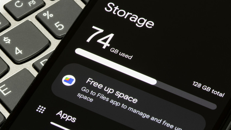 Closeup of a smartphone storage management screen