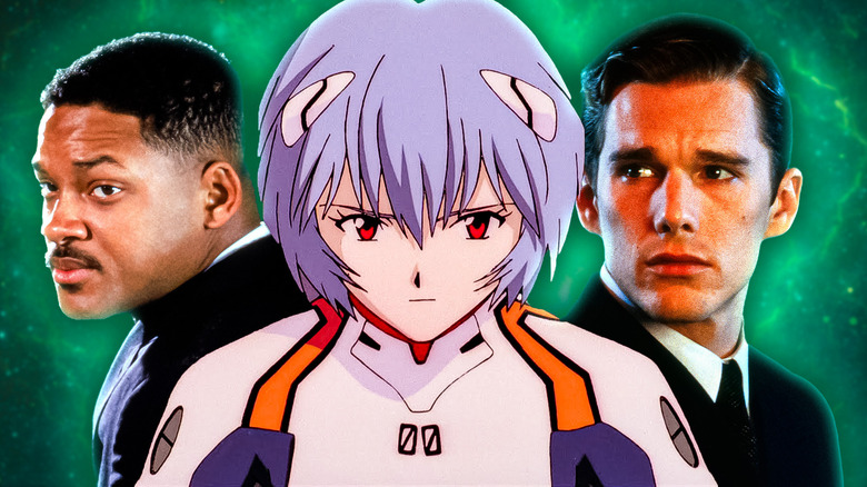 Will Smith from Men in Black, an anime character from The End of Evangelion, and Ethan Hawke from Gattaca