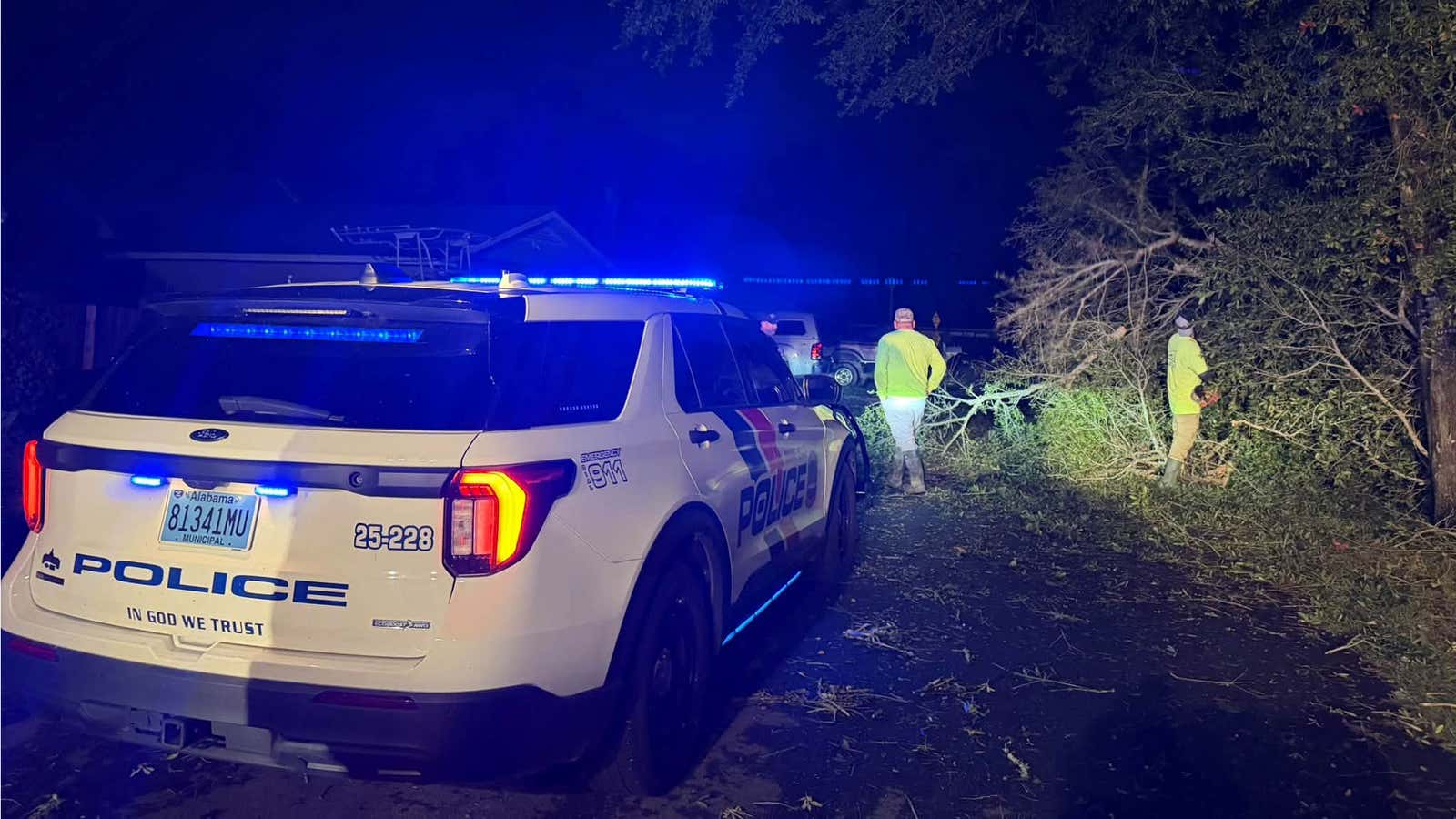 The Orange Beach Police Department at work to adress storm damages from Hurricane Isaias.