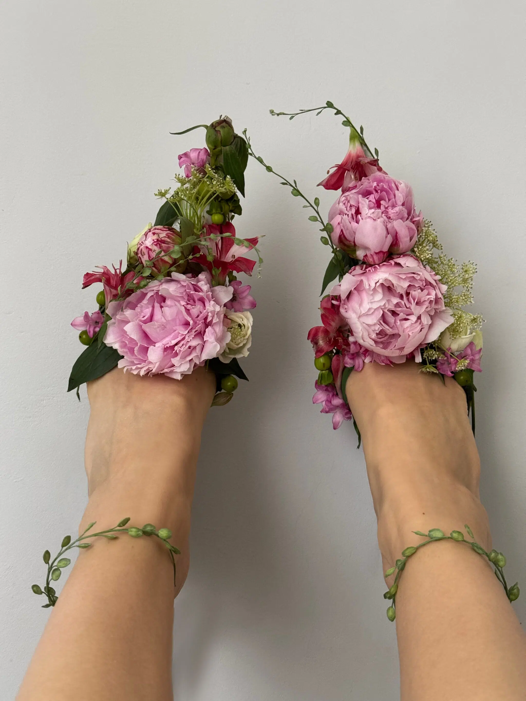 Heels made from pink flowers. 