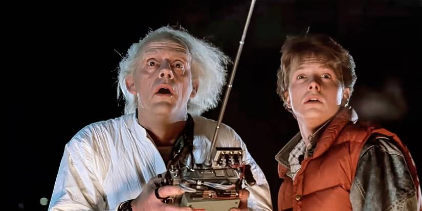 BACK TO THE FUTURE, from left: Christopher Lloyd, Michael J. Fox, 1985